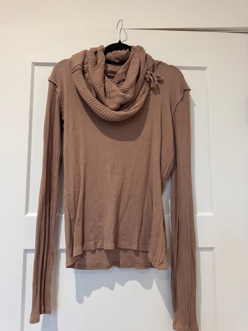 Free People Ribbed Cowl Neck Sweater - Taupe